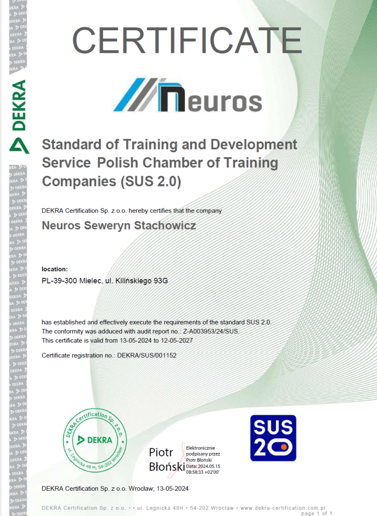 Neuros Standrd training SUS2 DEKRA